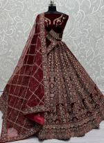 Velvet Maroon Bridal Wear Embroidery Work Lehenga Choli